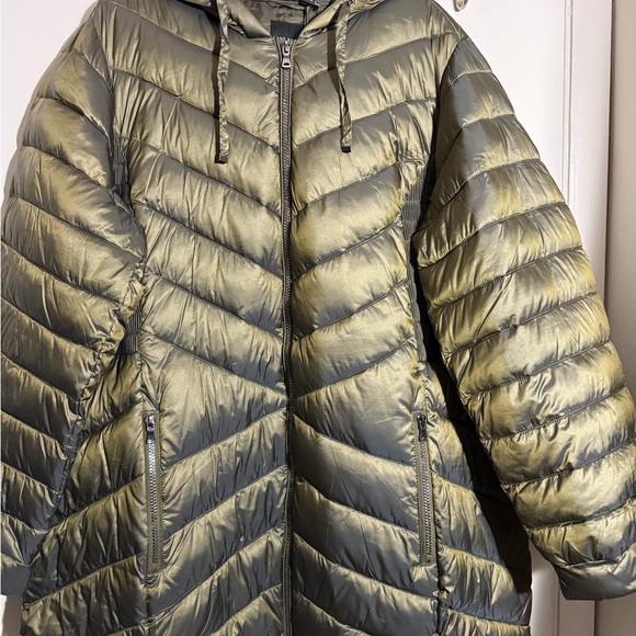 Lane Bryant Metallic Olive Puffer Coat - Picture 3 of 5